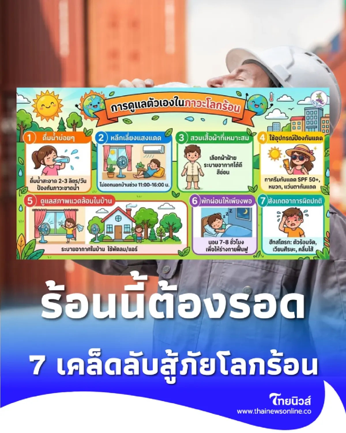 ร้อนนี้ต้องรอด 7 วิธีดูแลสุขภาพสู้ภัยโลกร้อน ป้องกันฮีทสโตรก
