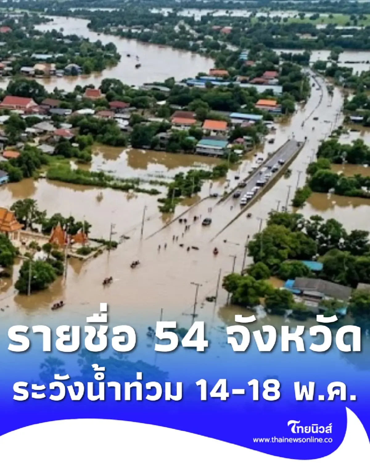 เปิด 54 จังหวัด ปภ.เตือนระวังน้ำท่วมฉับพลัน น้ำป่า 14 - 18 พ.ค. 69