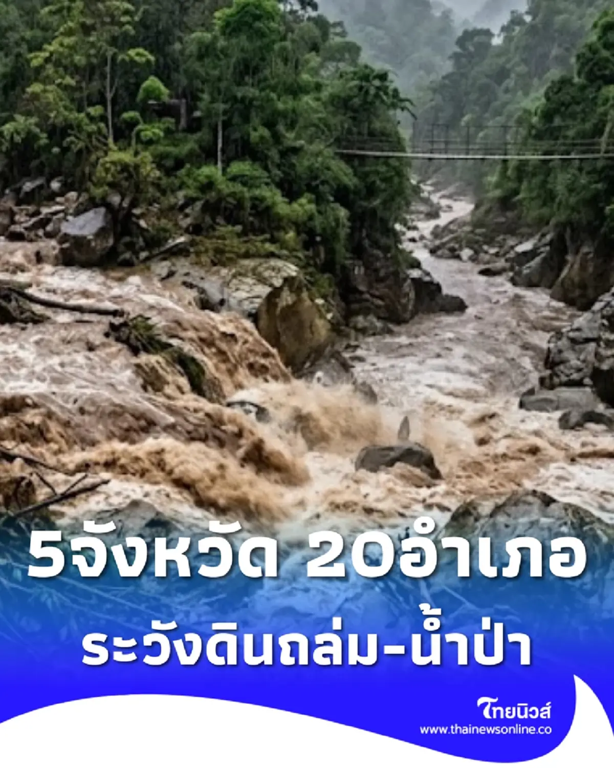 เตือน 5 จังหวัด  20 อำเภอ เฝ้าระวังดินถล่ม-น้ำป่าไหลหลาก 26-28 พ.ค.