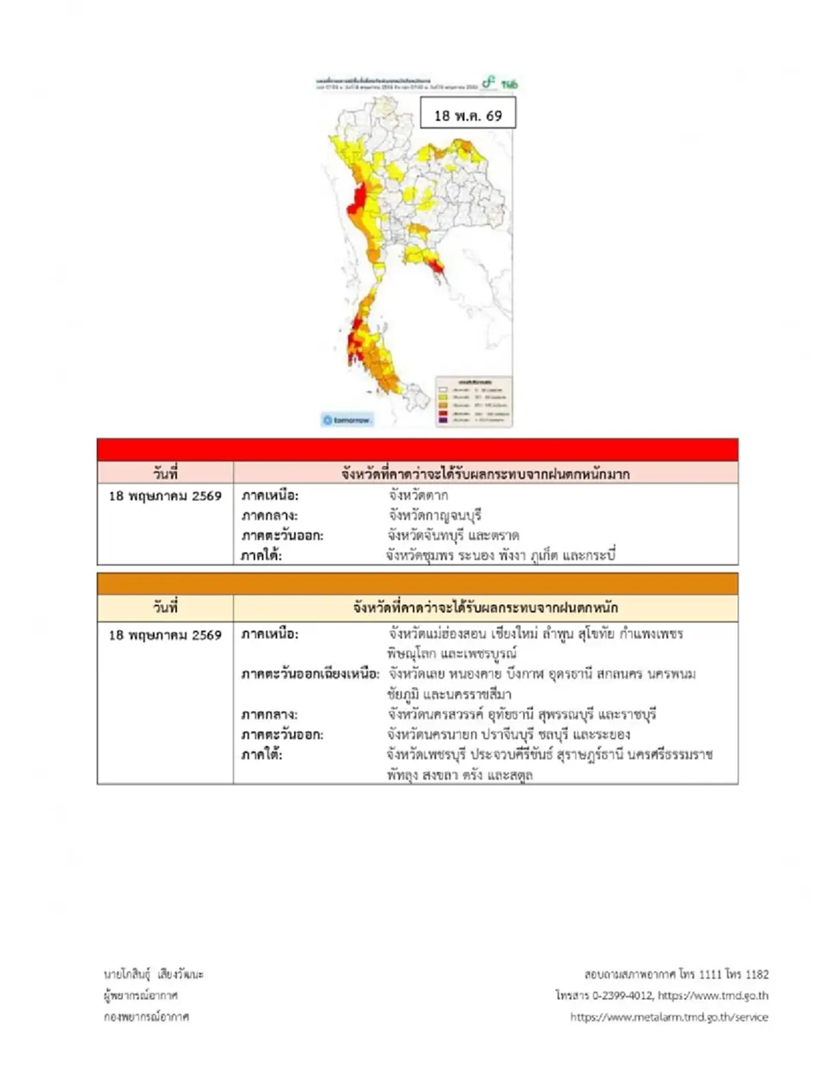 ประกาศ ฉ.1 ฝนตกหนักถึงหนักมาก 14–18 พ.ค. เช็กจังหวัดเจอฝนกระหน่ำ