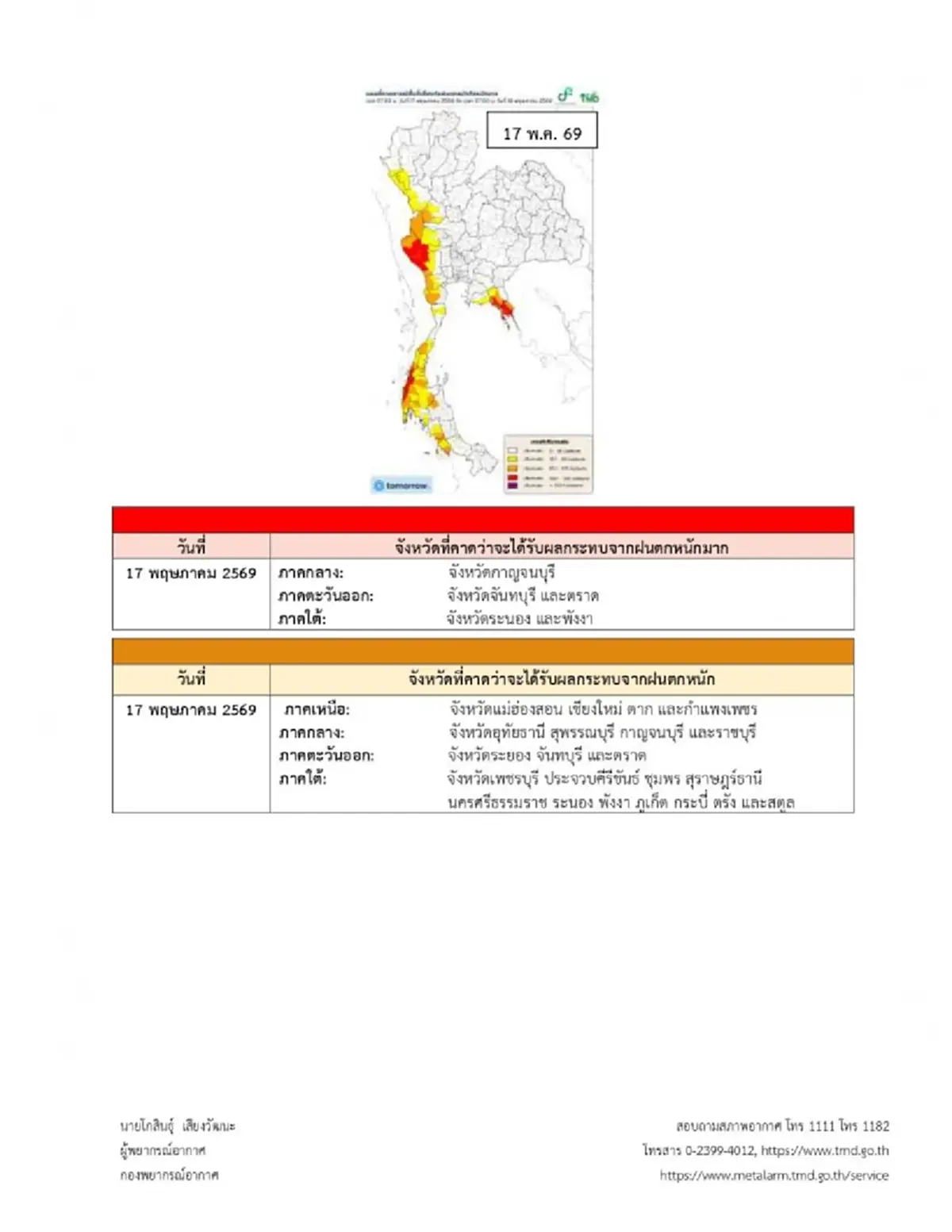 ประกาศ ฉ.1 ฝนตกหนักถึงหนักมาก 14–18 พ.ค. เช็กจังหวัดเจอฝนกระหน่ำ