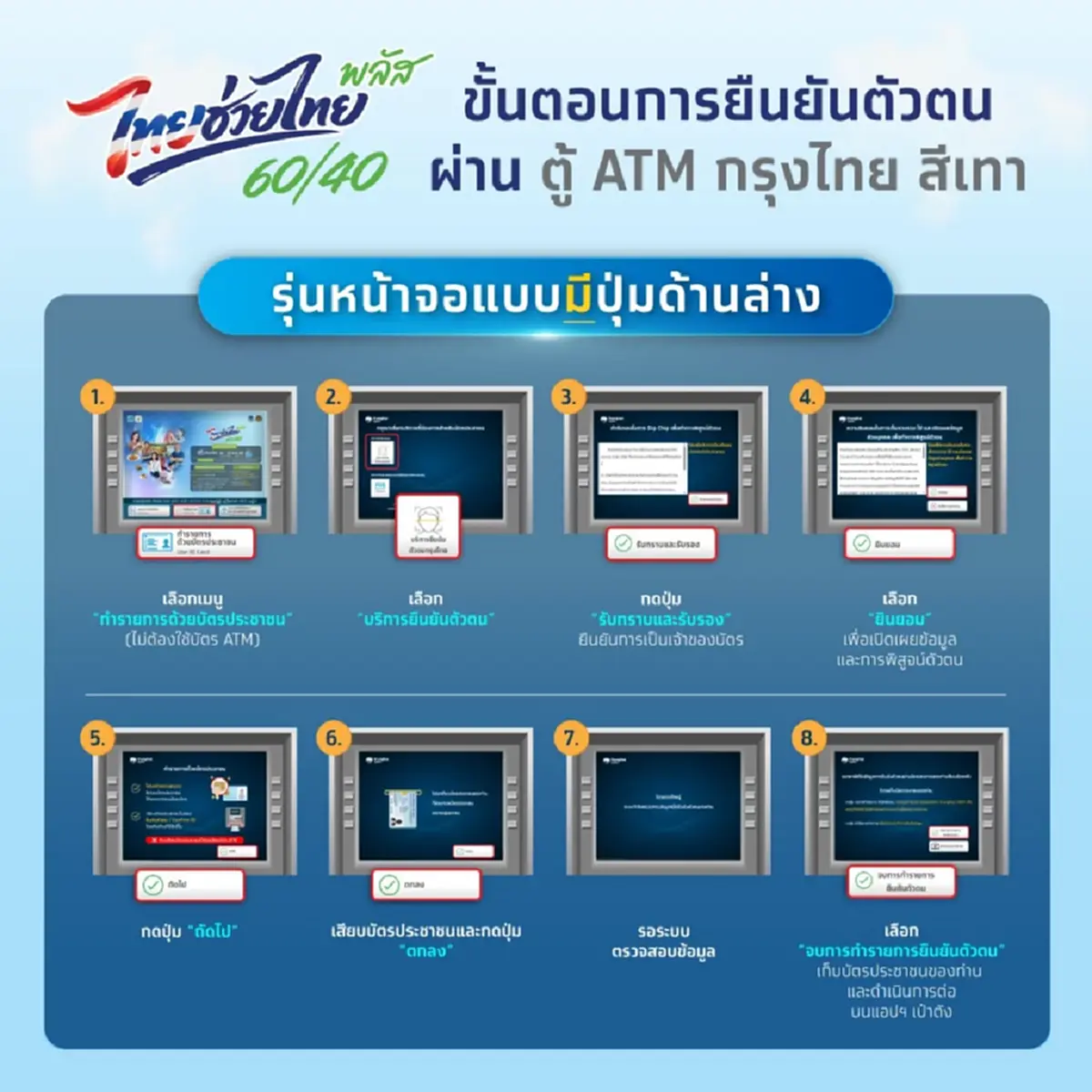 วิธียืนยันตัวตน ผ่านตู้ ATM สีเทา กรุงไทย รอรับสิทธิ์ ไทยช่วยไทยพลัส