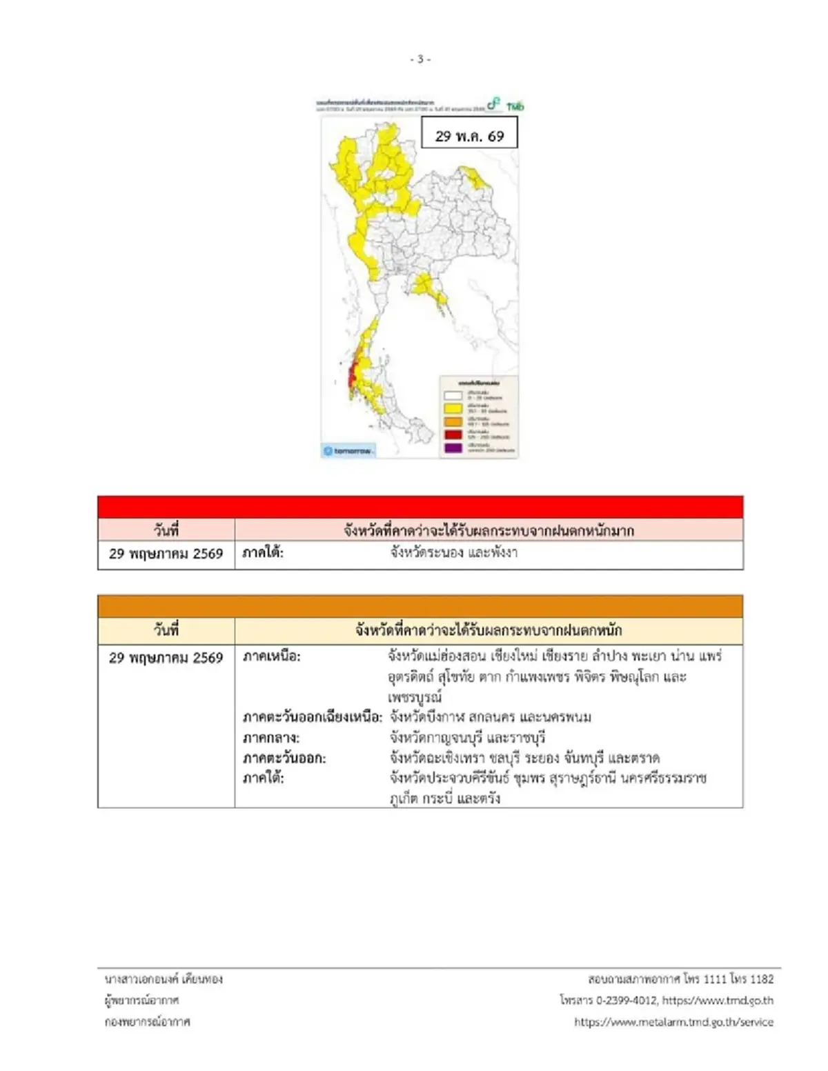 ประกาศ ฉ.1 ฝนตกหนักถึงหนักมาก 28 พ.ค. – 1 มิ.ย. เช็กจังหวัดฝนกระหน่ำ