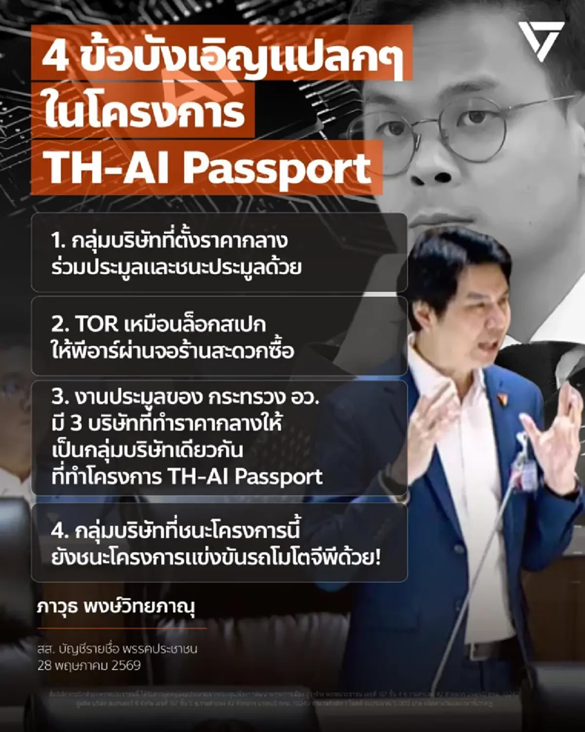 “สส.ภาวุธ” เปิด 4 ข้อบังเอิญแปลกๆ โครงการ TH-AI Passport 1.6 พันล้าน