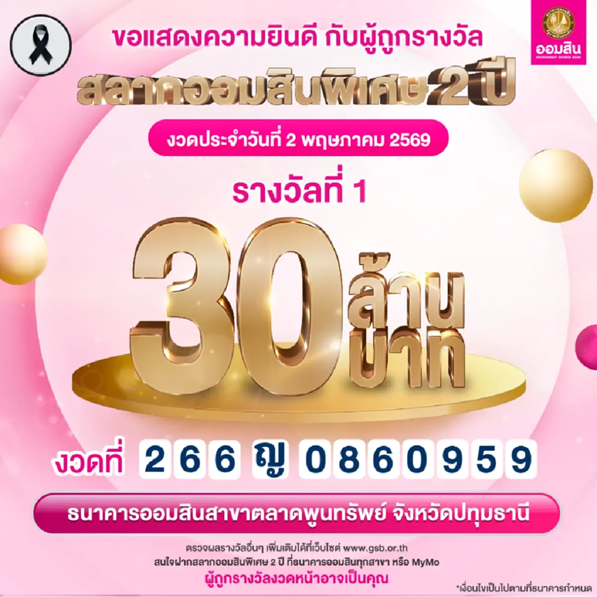 สลากออมสิน แตก 30 ล้าน ยินดีเศรษฐีใหม่ รับทรัพย์ก้อนใหญ่
