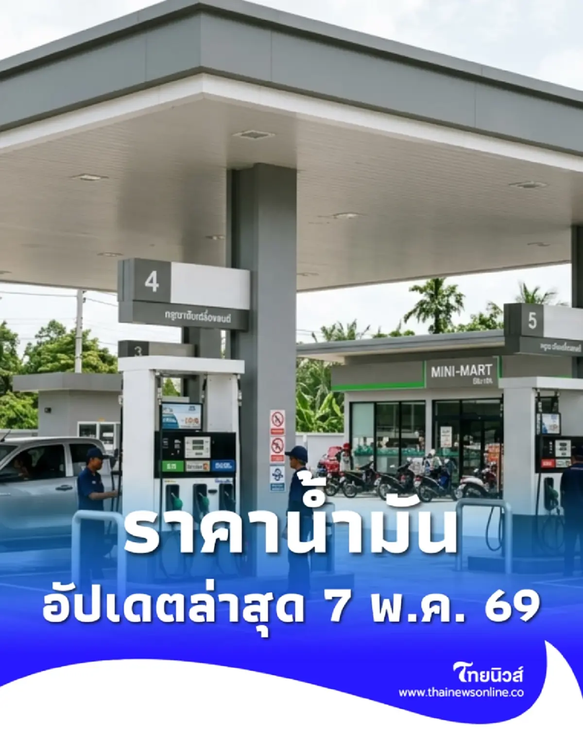 ราคาน้ำมันวันนี้ 7 พ.ค. 69 แก๊สโซฮอล์ เบนซิน ดีเซล อัปเดตล่าสุด
