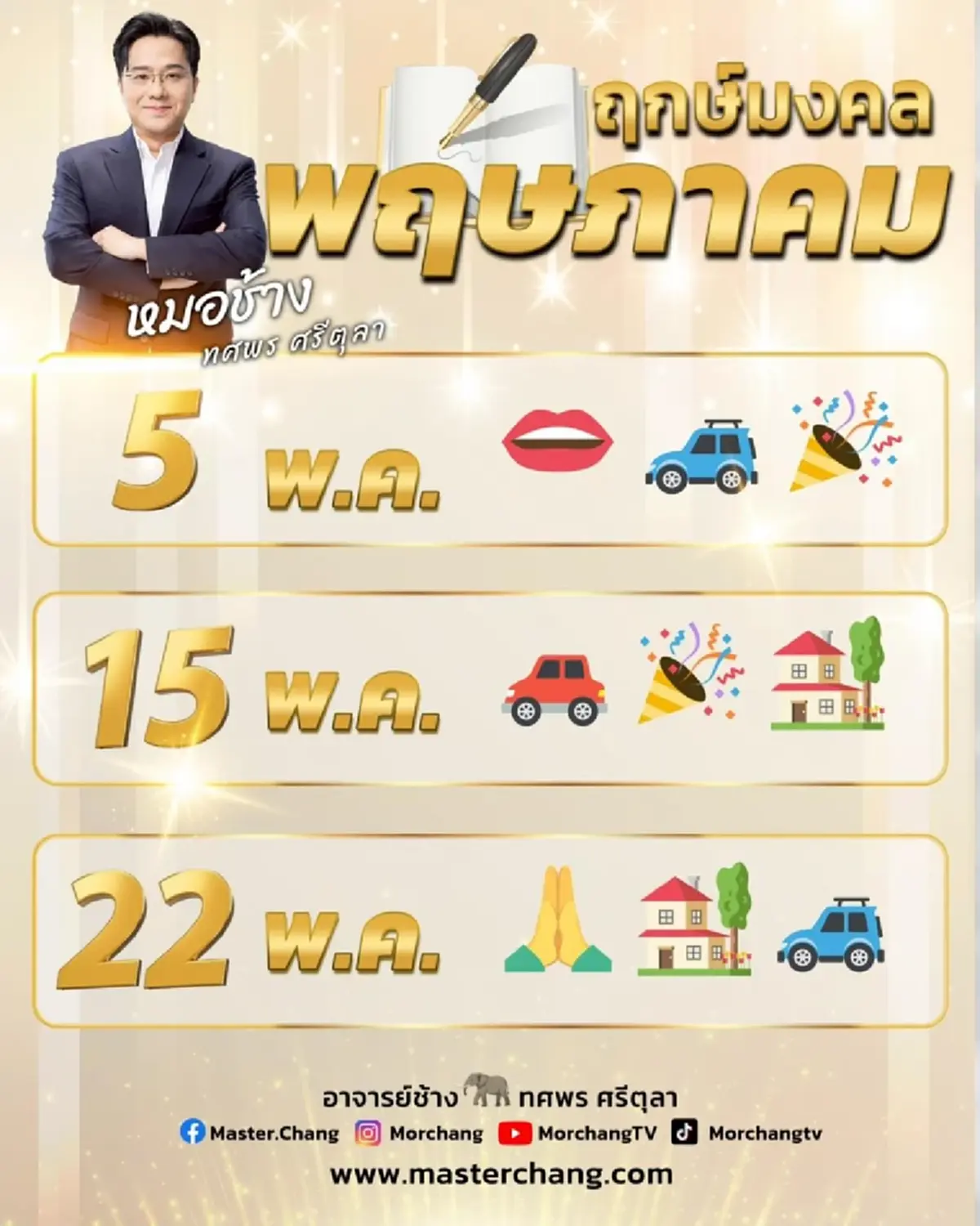 หมอช้าง เคาะ Top 5 ราศี ดวงดีที่สุดเดือนพฤษภาคม โชคลาภ การเงินปัง