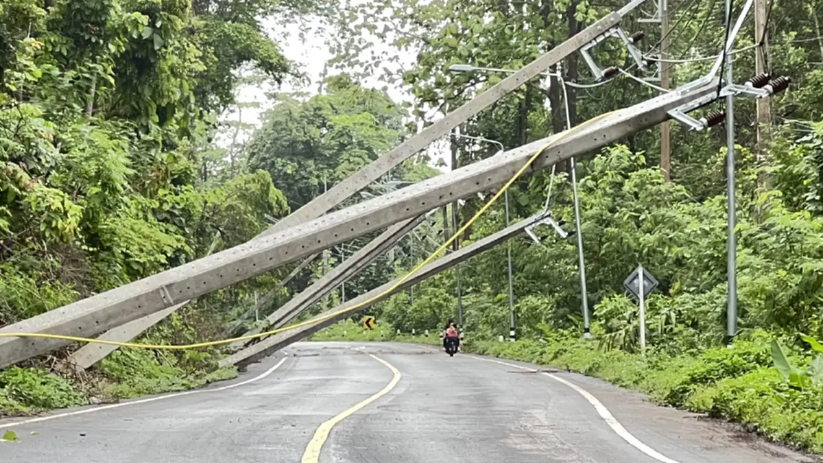 ฝนถล่มแม่ฮ่องสอน ดินทรุดทำเสาไฟโค่นทับรถบรรทุกปิดทางหลวง 108