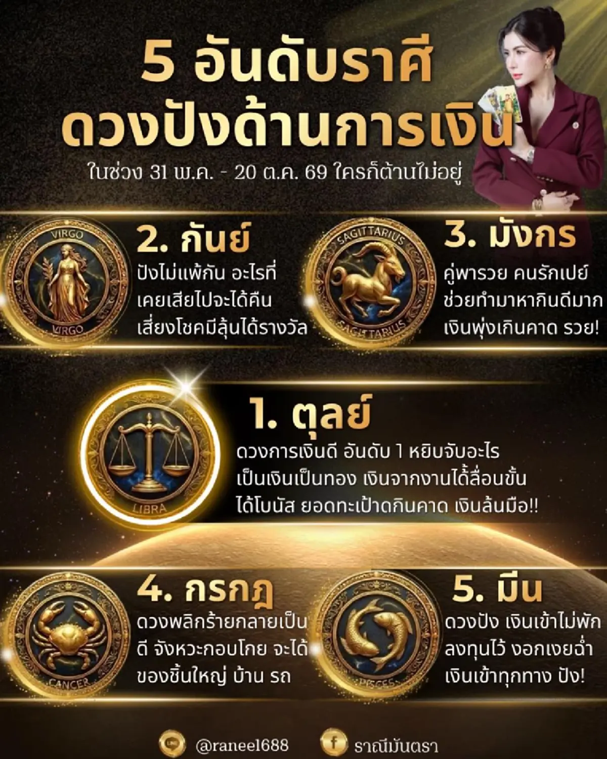 ดวงเศรษฐีจับ 5 อันดับราศีเงินพุ่ง รับทรัพย์ใหญ่ ยาวถึงปลายปี