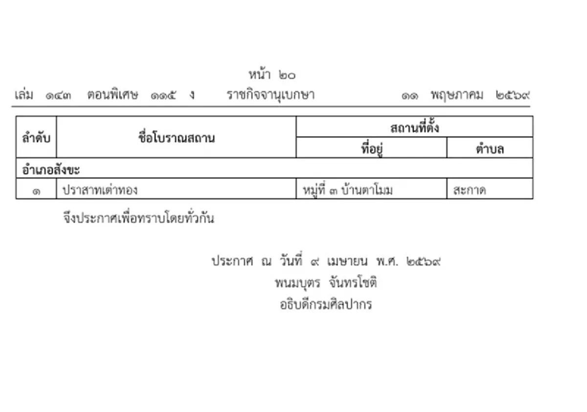ราชกิจจาฯ ประกาศขึ้นทะเบียน "ปราสาทตาเมือน-ตาควาย-คนา" เป็นโบราณสถาน