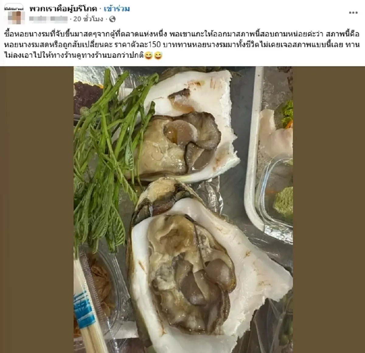 เกิดมาเพิ่งเคยเจอ สาวซื้อหอยนางรมตัวละ 150 เห็นสภาพไม่กล้ากิน