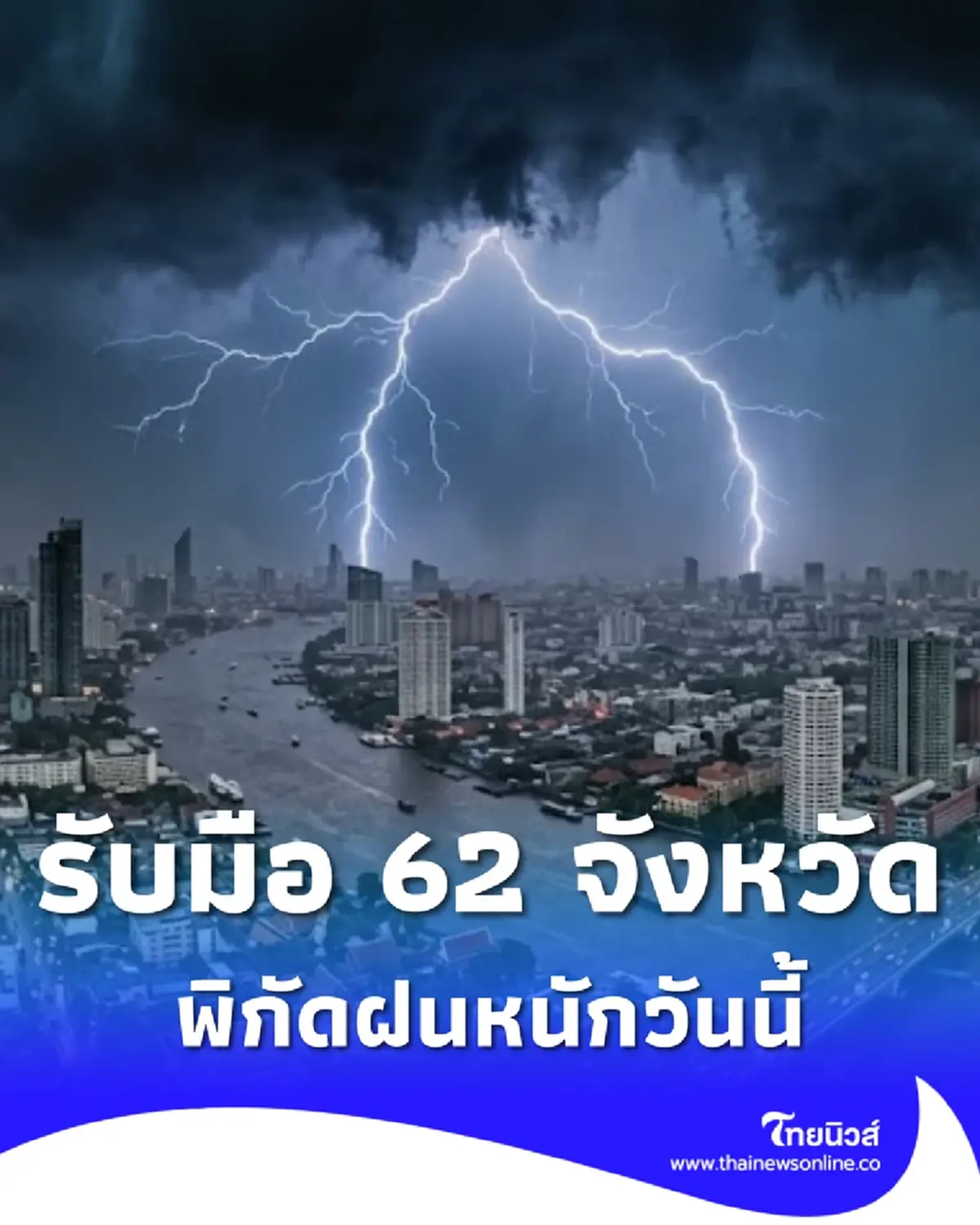 62 จังหวัด ระวังมรสุมวันนี้ ฝนตกหนักมาก เสี่ยงน้ำท่วมฉับพลัน