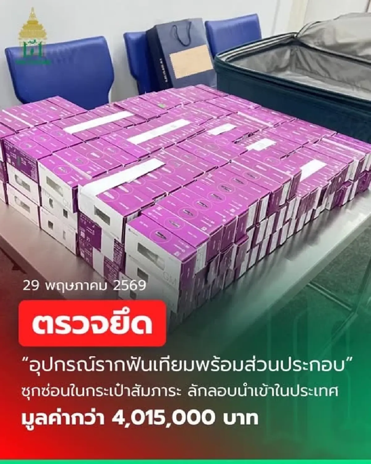 ตรวจยึด “อุปกรณ์รากฟันเทียมพร้อมส่วนประกอบ“ ลักลอบนำเข้า