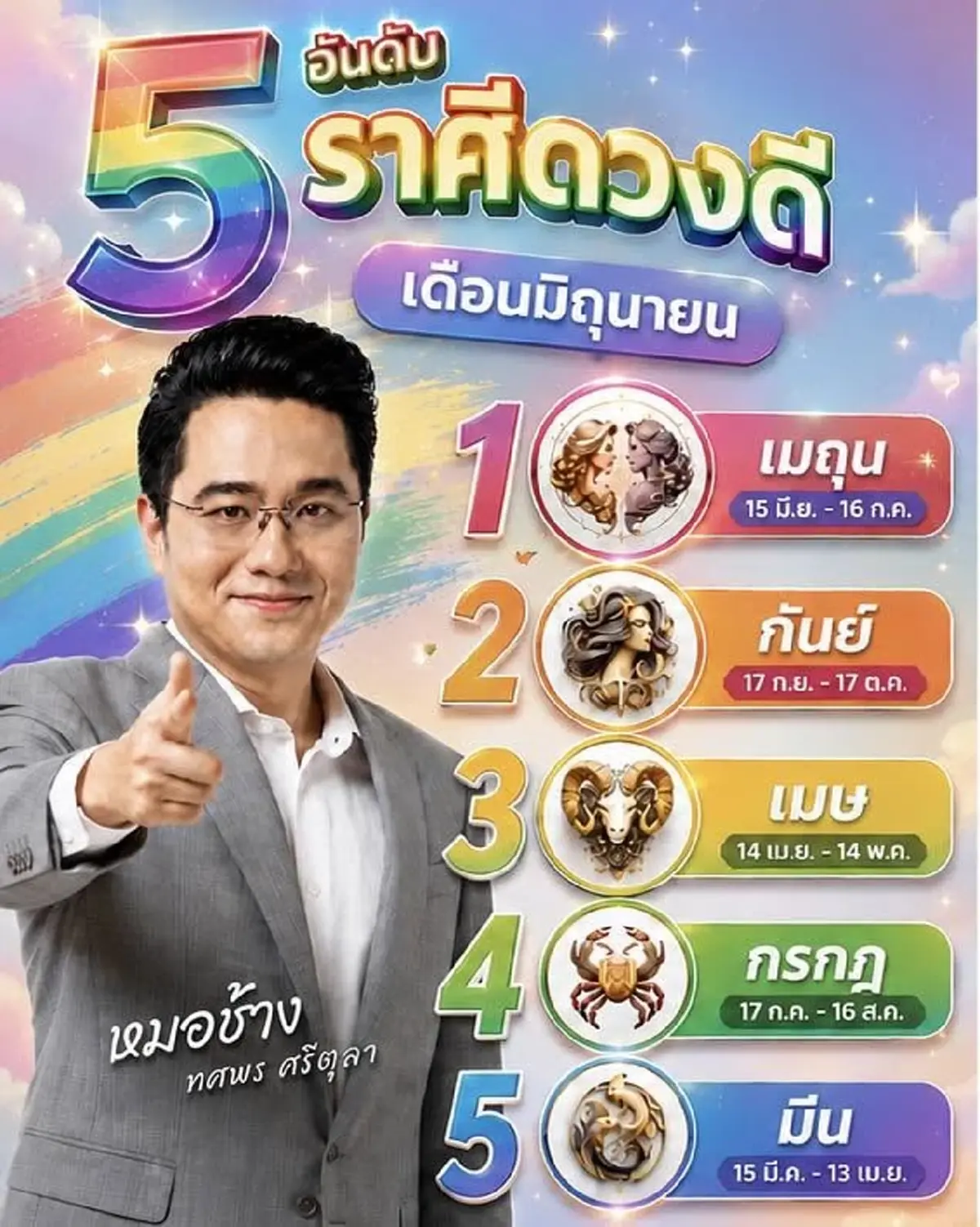 จัดอันดับ 5 ราศี ดวงดี-ดวงปัง ที่สุดในเดือนมิถุนายน 2569