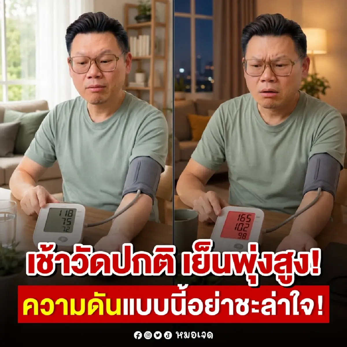 ว่าแล้ว ทำไม ความดันเช้าปกติ แต่เย็นพุ่งสูง ที่แท้ สัญญาณอันตราย