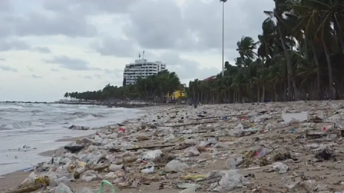 บางแสนอ่วม! ขยะทะเลมหาศาลลอยเกยหาดรับหน้าฝน เทศบาลเร่งกวาดวุ่น