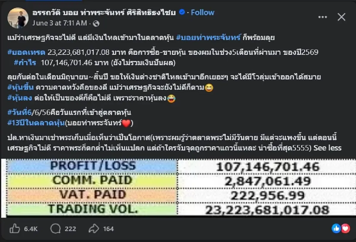 "บอย ท่าพระจันทร์" เปิดให้ดูเองเลย เทรดหุ้น 5 เดือน ได้กำไรสุดยอด 