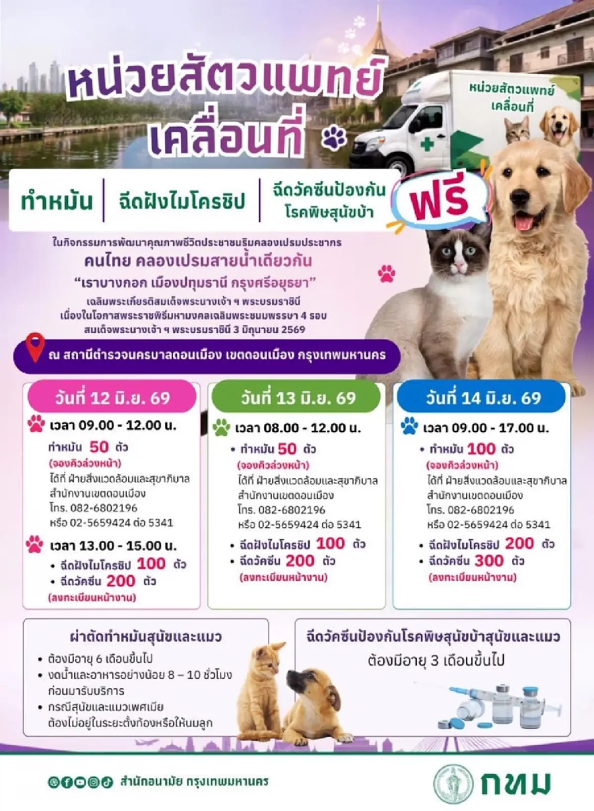 เปิดรายละเอียด สัตวแพทย์เคลื่อนที่ ทำหมัน ฝังไมโครชิป วัคซีน ฟรี 