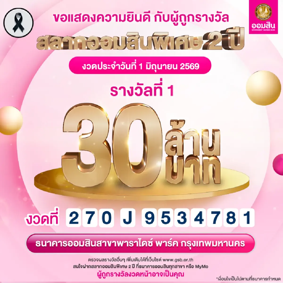 สลากออมสิน แตก 30 ล้าน ยินดีเศรษฐีใหม่ รับทรัพย์ก้อนใหญ่