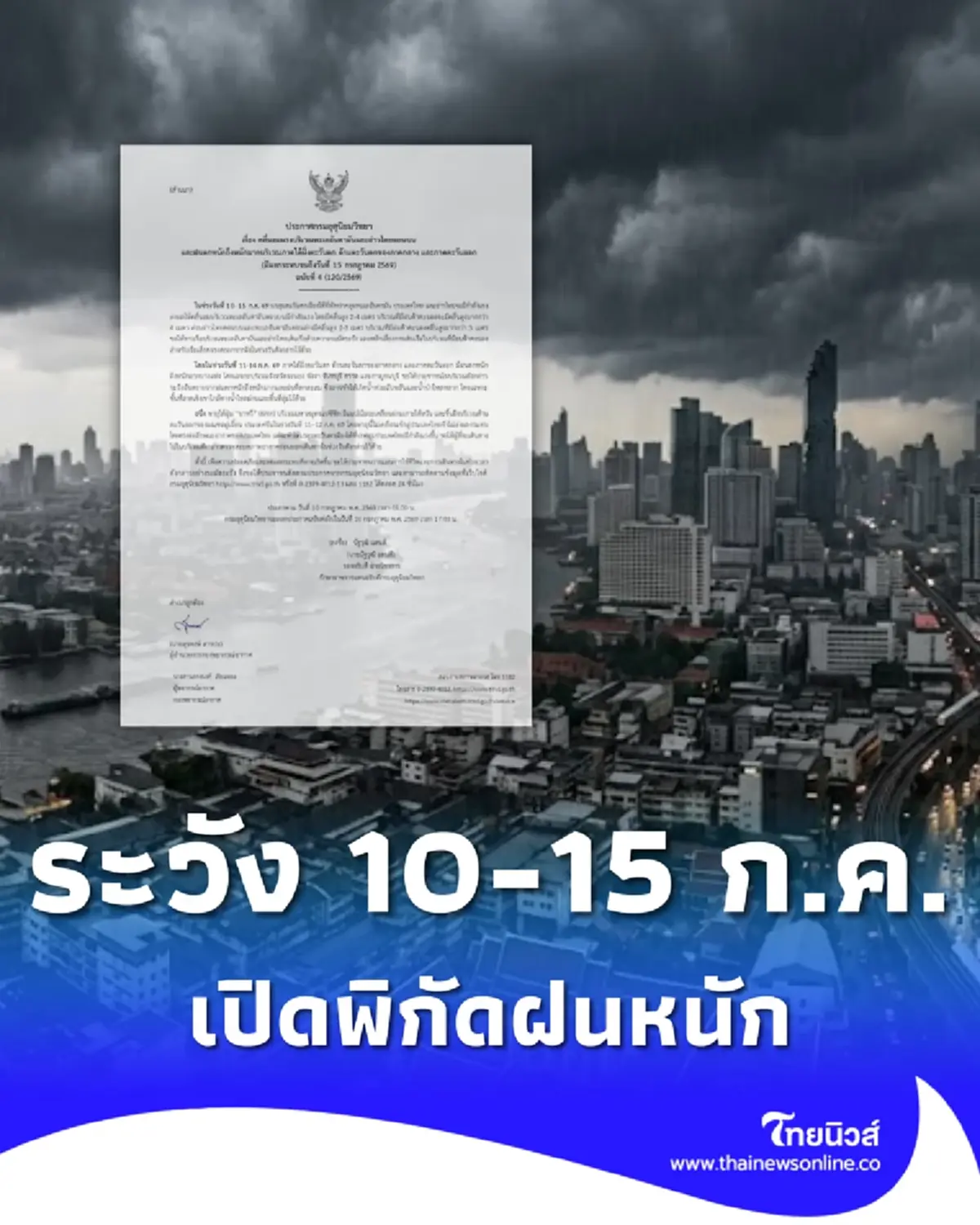 ประกาศ ฉ.4 เตือนฝนตกหนักถึงหนักมาก เช็กจังหวัดฝนหนัก 10-15 ก.ค. 