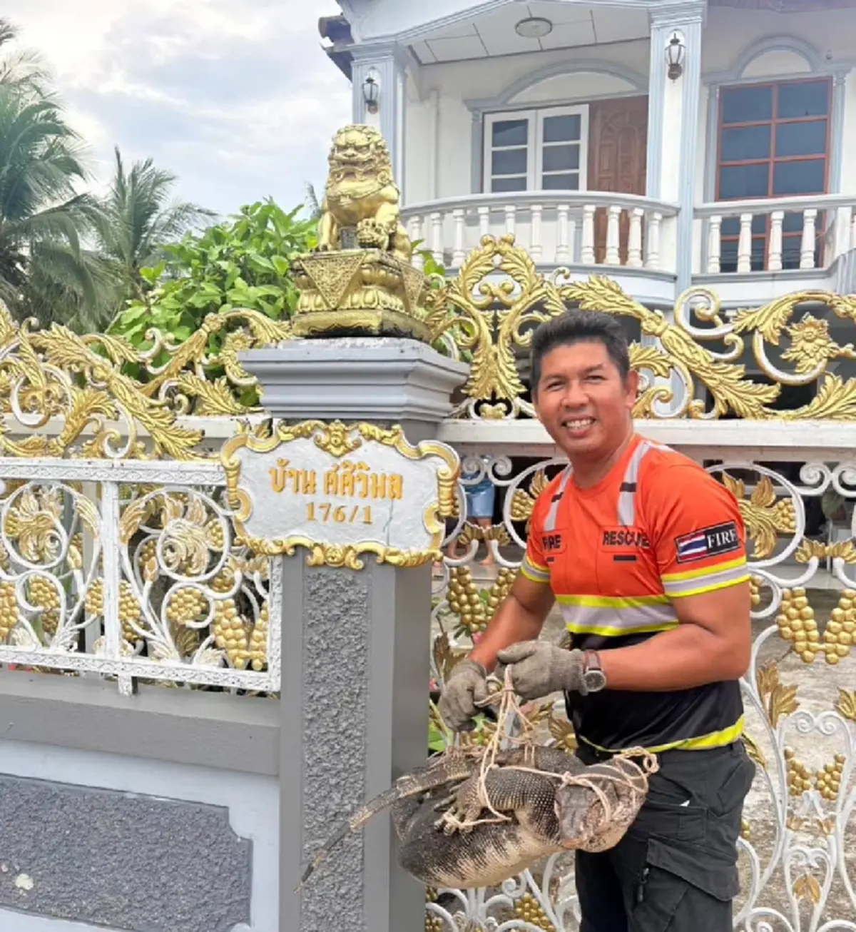 เจ้าของบ้านตกใจ ตัวเงินตัวทองยักษ์ บุกห้องน้ำ แห่ส่องเลขที่บ้าน