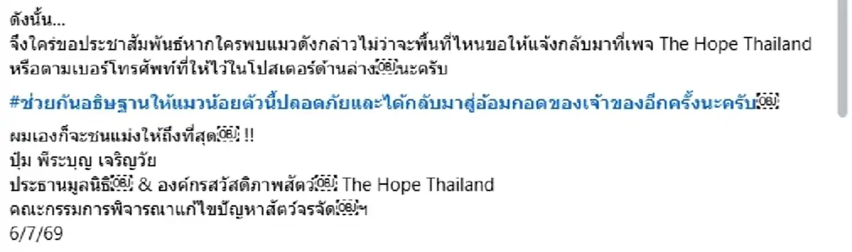 หนึ่งสิ่งที่น่ากังวล ค้นหาแมวส้มพิการหายบนรถไฟ ยังคงไม่หมดหวัง