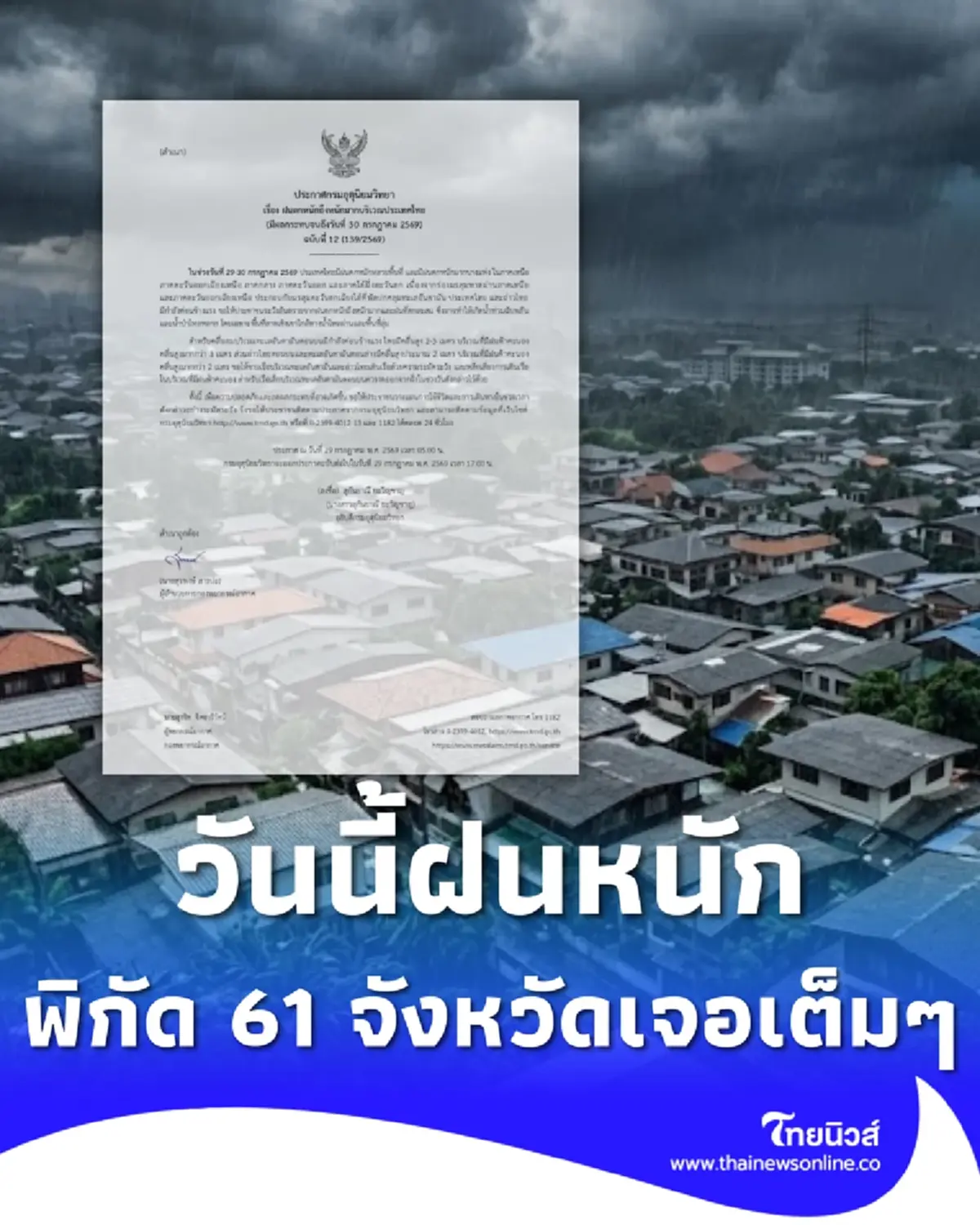 เตือน ฉ.12 ร่องมรสุมวันนี้ 61 จังหวัด โดนเต็ม ๆ ฝนตกหนักถึงหนักมาก