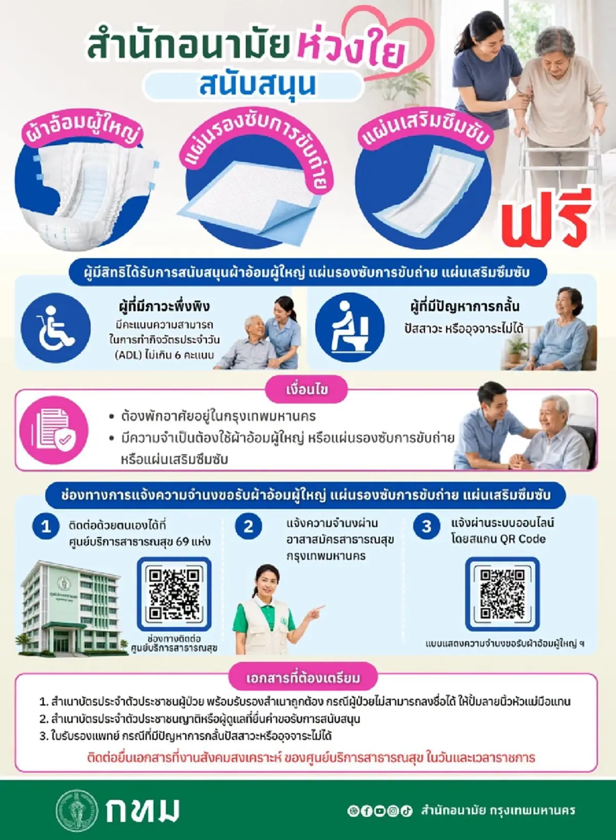 เปิดแล้ว ลงทะเบียน รับ "ผ้าอ้อมผู้ใหญ่-แผ่นรองซับการขับถ่าย" ฟรี
