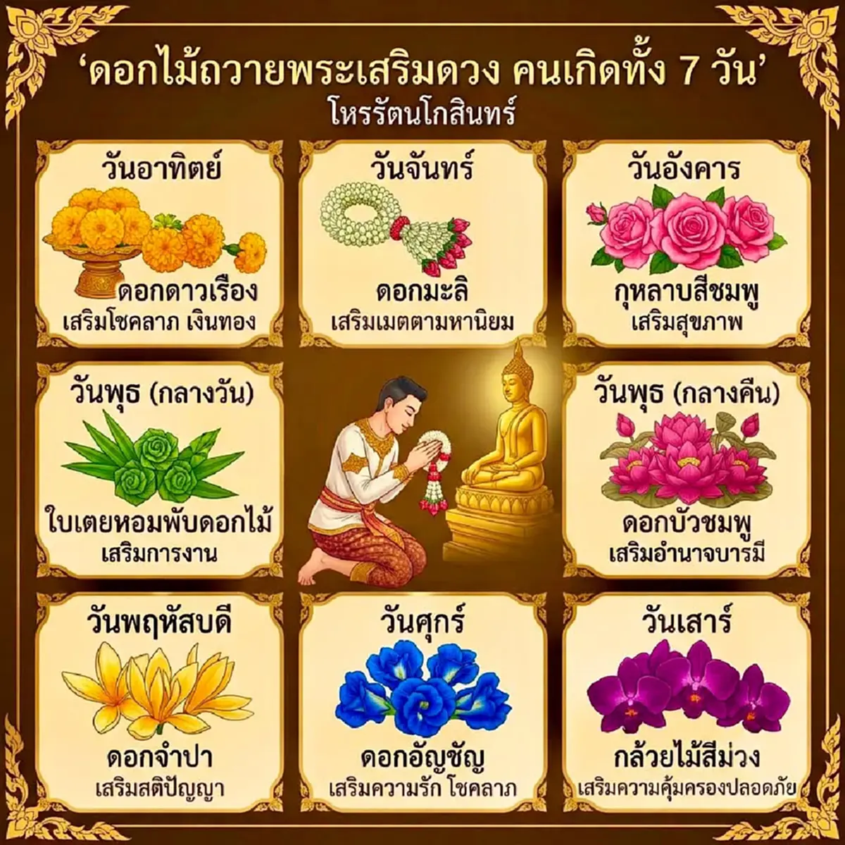 เพิ่งรู้นะเนี่ย "แต่ละวันเกิด" มีดอกไม้ถวายพระ เสริมดวงอะไรบ้าง 