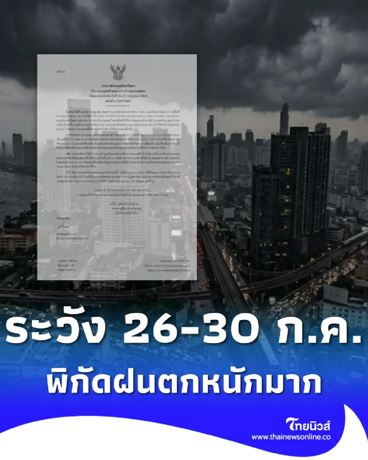 ประกาศ ฉ.2 ฝนตกหนักถึงหนักมาก เช็กชื่อจังหวัดฝนหนัก 26-30 ก.ค. นี้