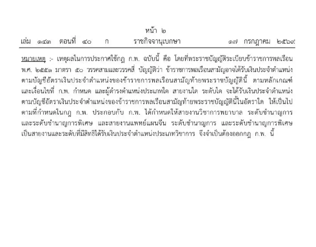 ราชกิจจาฯ เพิ่ม ข้าราชการ 2 สายงาน ได้รับเงินประจำตำแหน่ง