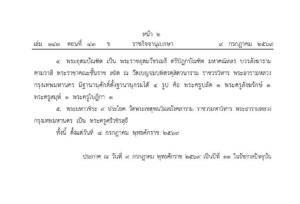 โปรดพระราชทานสัญญาบัตรตั้งสมณศักดิ์พระราชาคณะ - พระครูสัญญาบัตร 5 รูป