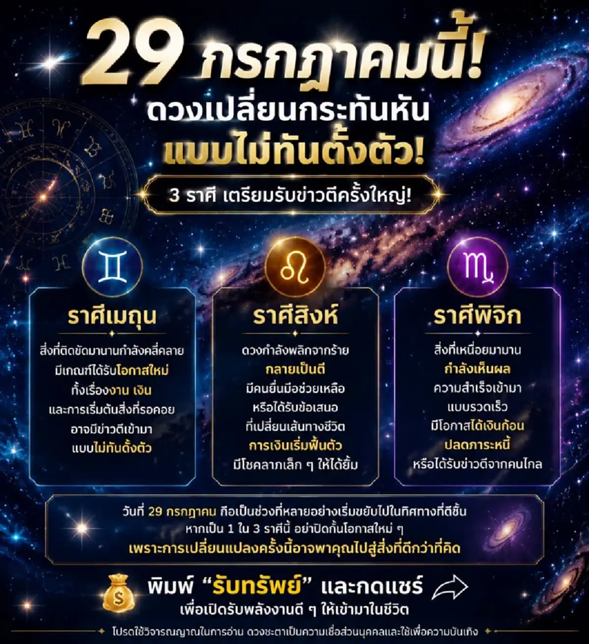 29 ก.ค. วันแรงดวงเปลี่ยน 3 ราศี เตรียมรับข่าวดีครั้งใหญ่ งาน เงิน 