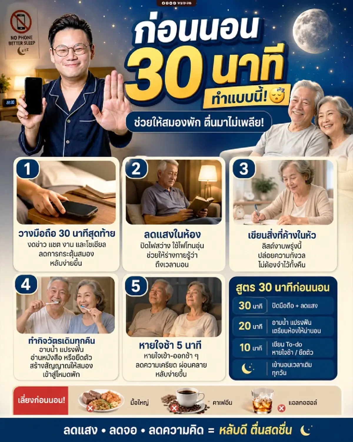เปิดสูตรลับ ทำก่อนนอน 30 นาที หลับสบายฉ่ำ แถมตื่นมาไม่เพลียเลย 