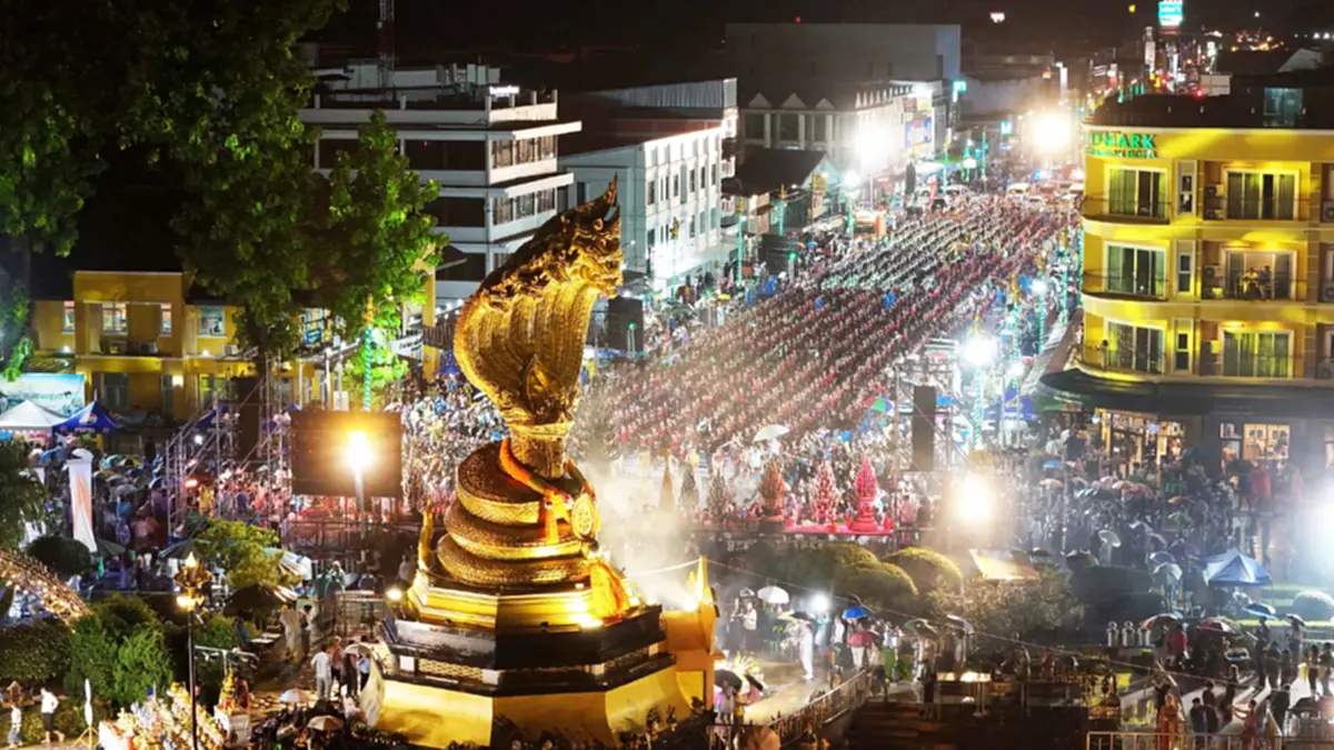 ส่องเลขมงคล "อิงฟ้า" รำบวงสรวงพญาศรีสัตตนาคราช ท่ามกลางสายฝน