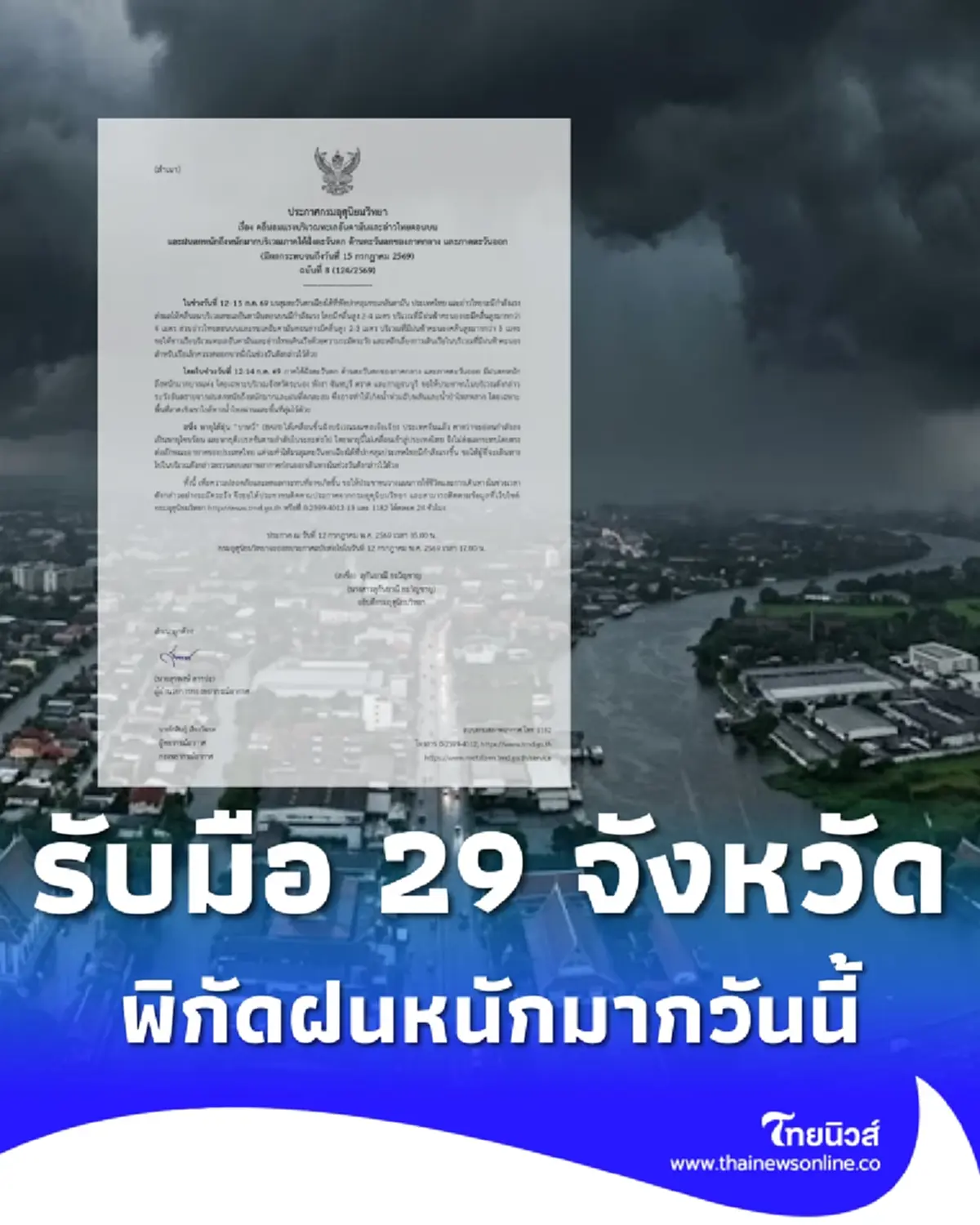 ประกาศ ฉ.8 เตือนมรสุมวันนี้ 29  จังหวัด เช็กพิกัดฝนตกหนักถึงหนักมาก