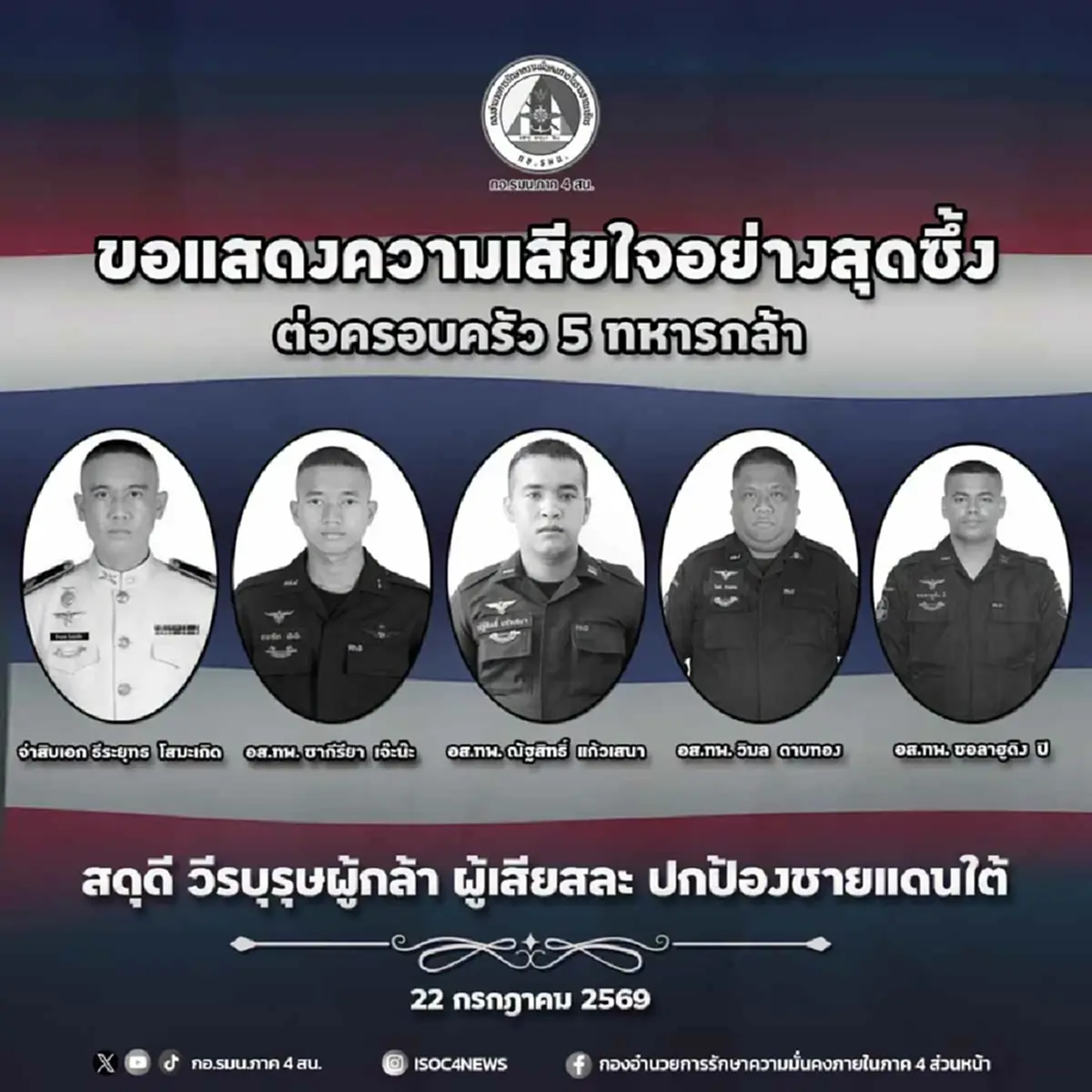 สดุดี 5 ทหารกล้าผู้เสียสละ สังกัดหน่วยเฉพาะกิจกรมทหารพรานที่ 45