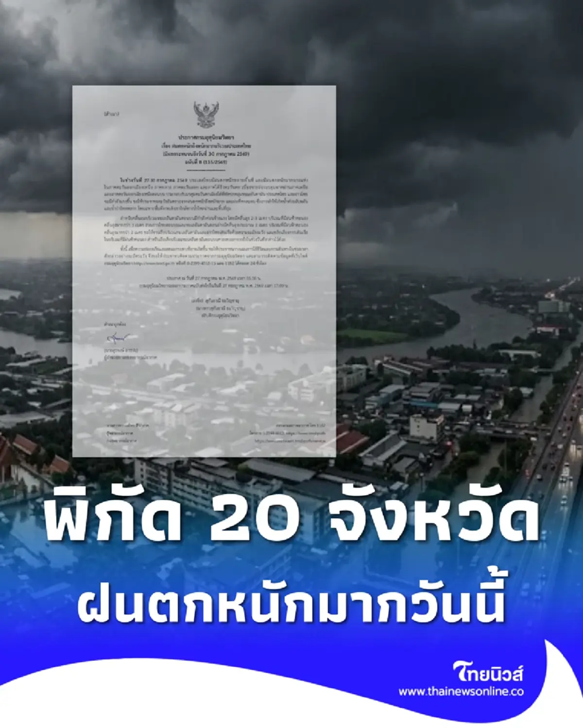 ประกาศ ฉ.8 ร่องมรสุมกำลังแรง วันนี้ 20 จังหวัด ฝนตกหนักถึงหนักมาก