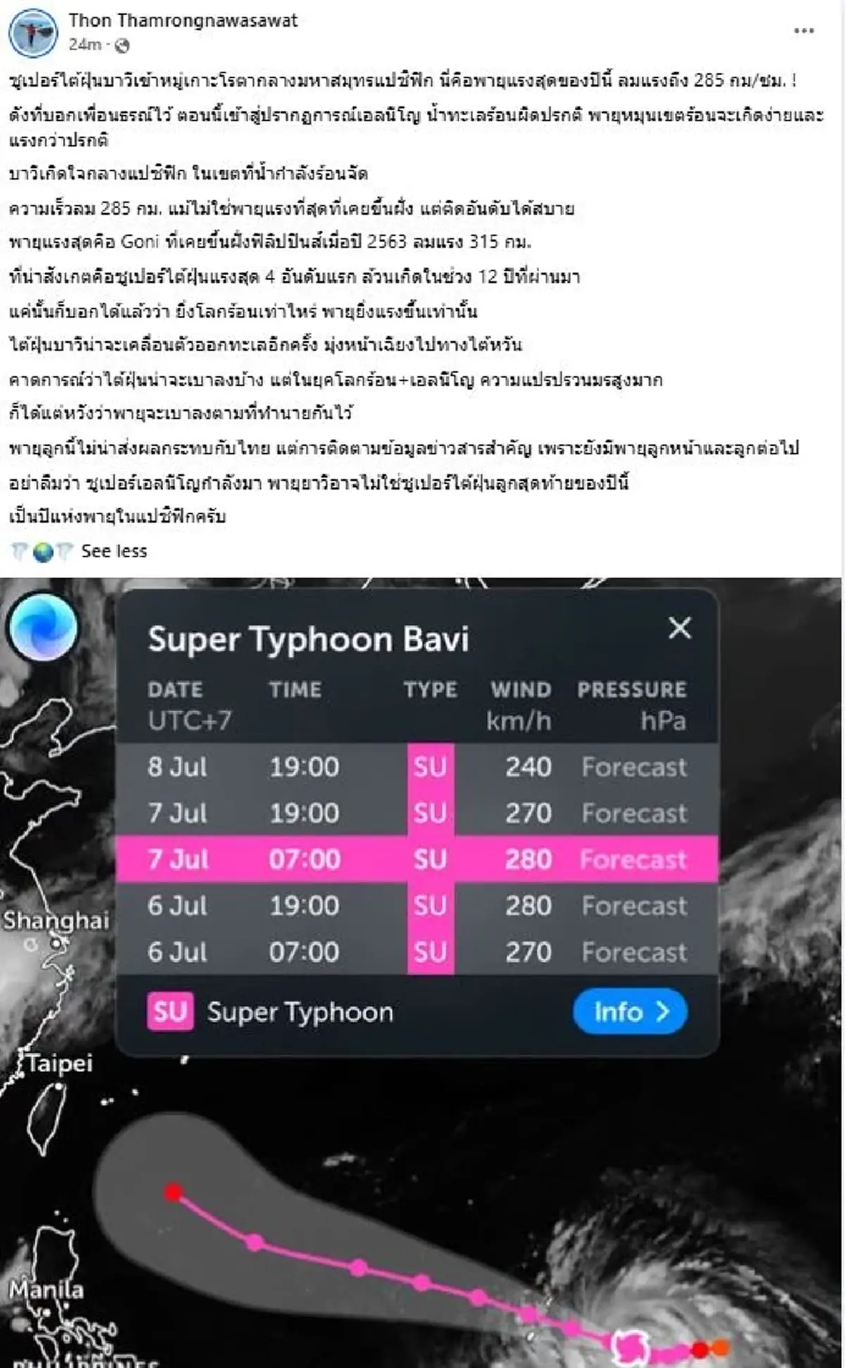 "ซูเปอร์ไต้ฝุ่นบาหวี่" ลมแรง 285 กม/ชม. นี่คือพายุแรงสุดปีนี้