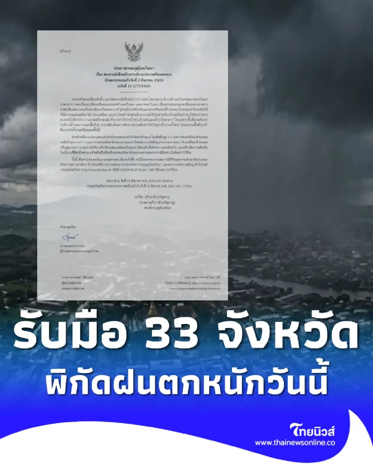 ประกาศ ฉ.10 รายชื่อ 33 จังหวัด มรสุมกระหน่ำ ฝนตกหนักถึงหนักมาก