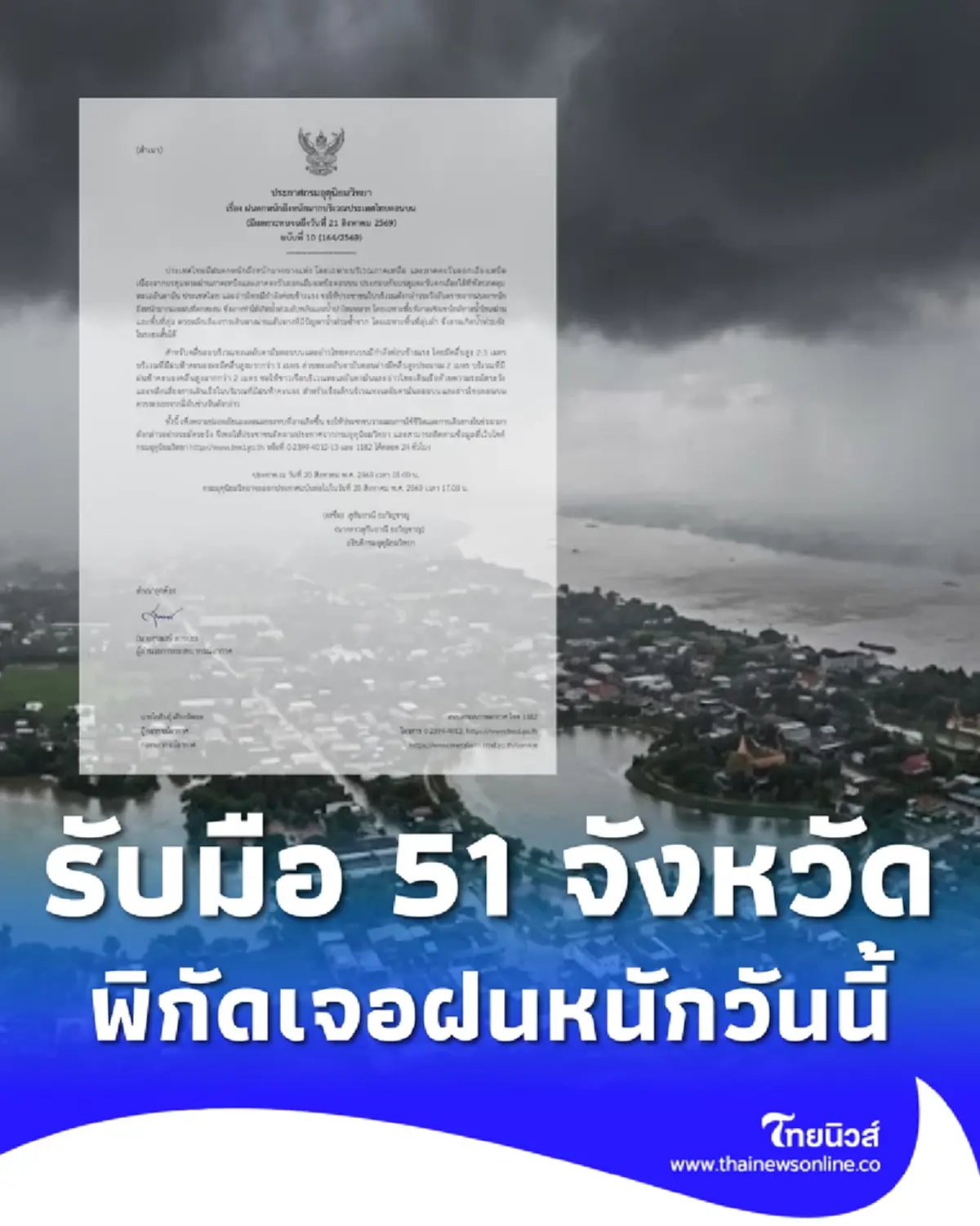 ประกาศ ฉ.10 รายชื่อ 51 จังหวัด มรสุมกระหน่ำ ฝนตกหนักถึงหนักมาก