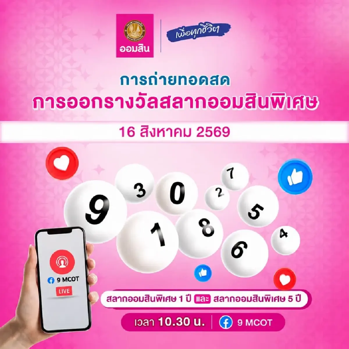 หวยออมสิน 16/08/69 ผลสลากออมสินพิเศษ 1 ปี ผลออมสินพิเศษ 5 ปี 16 ส.ค. 69