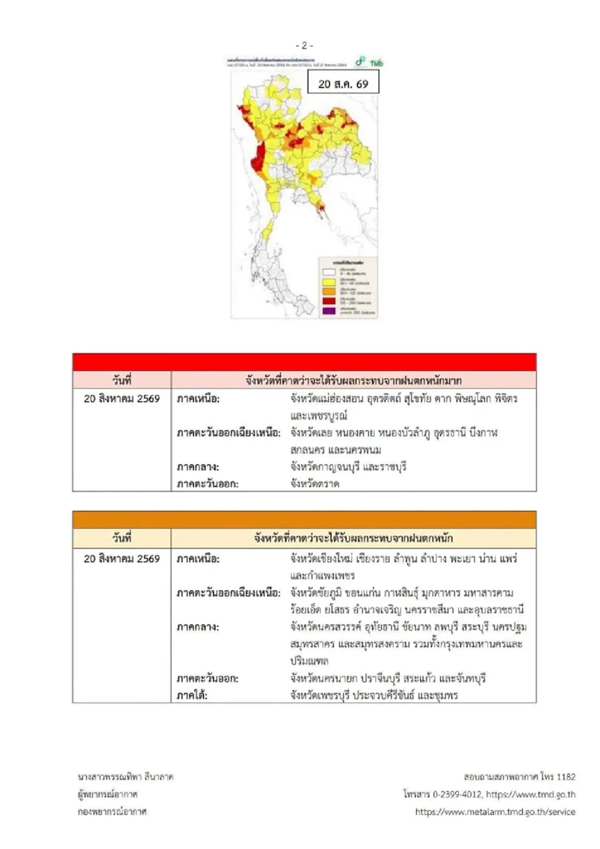 อุตุฯ เตือนฉบับ 11 ฝนตกหนักถึงหนักมาก เปิดพื้นที่เสี่ยงสีแดง สีส้ม