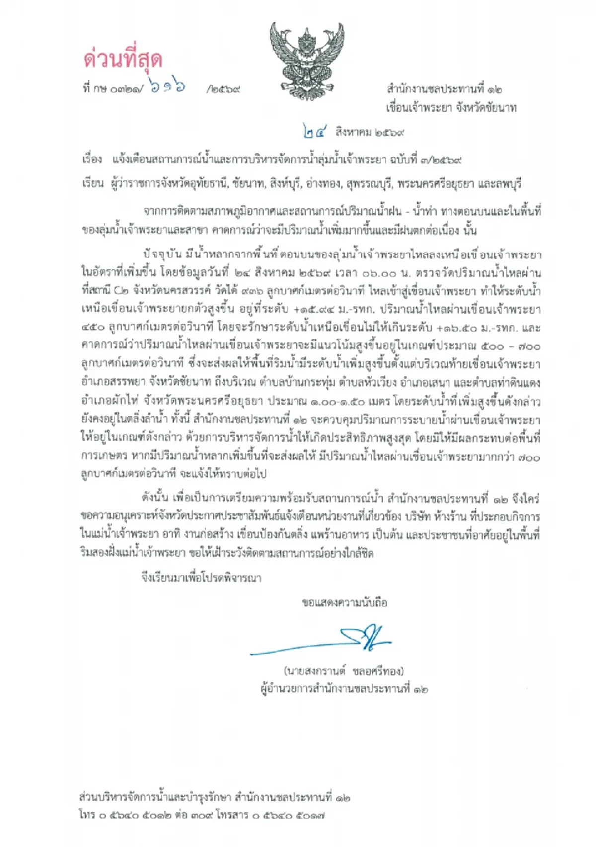 เตือน 7 จังหวัดลุ่มเจ้าพระยา! เขื่อนปรับระบายน้ำสูงขึ้น