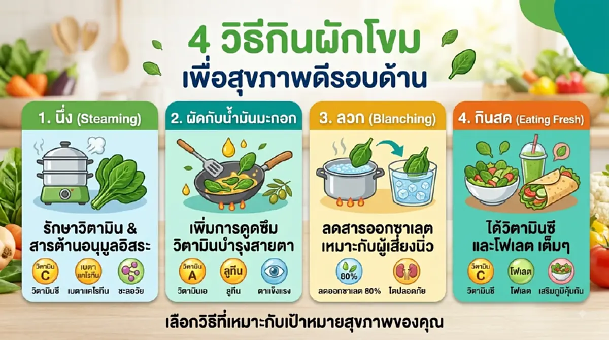 กิน "ผักโขม" แบบไหนดีที่สุด? เปิดวิธีกินให้ได้ประโยชน์สูงสุด 