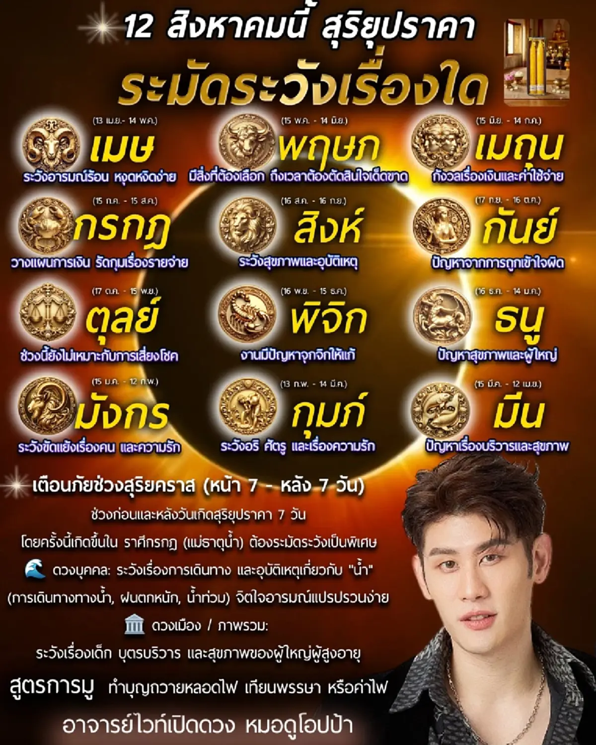 สุริยุปราคา 12 ส.ค เคาะราศีดวงแรง ต้องระวังสุขภาพ อุบัติเหตุ