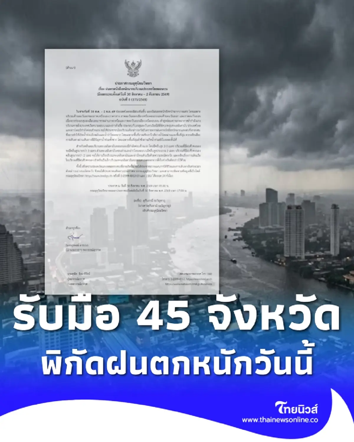 ประกาศ ฉ.8 เตือนมรสุมวันนี้ 45 จังหวัด เช็กพิกัดฝนตกหนักถึงหนักมาก