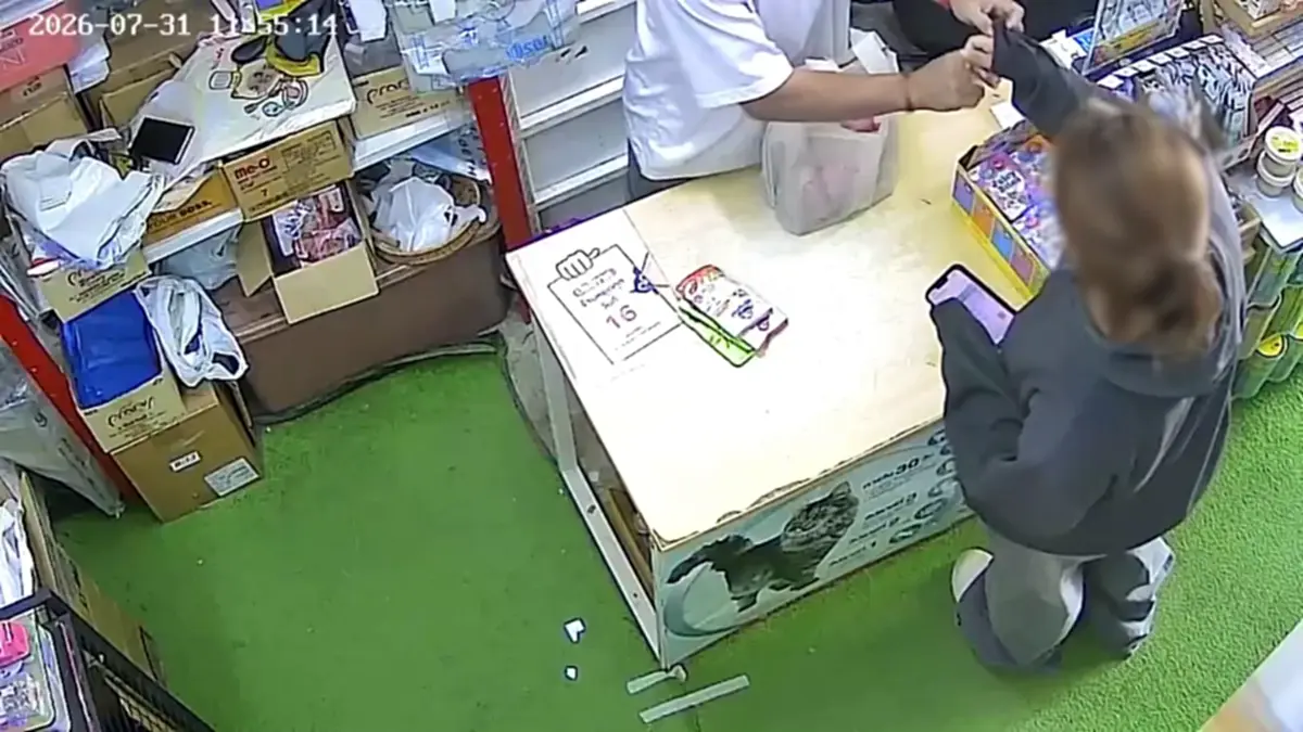 หญิงซุกอาหารแมวเปียกในเสื้อ เจ้าของร้านไม่เอาเรื่อง