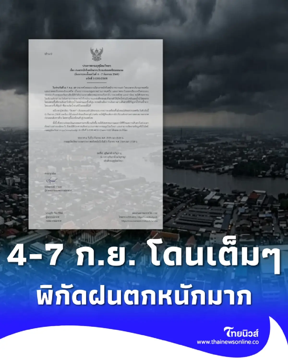 ประกาศ ฉ.3 ฝนตกหนักถึงหนักมาก เช็กชื่อจังหวัดฝนหนัก 4-7 ก.ย. นี้ 