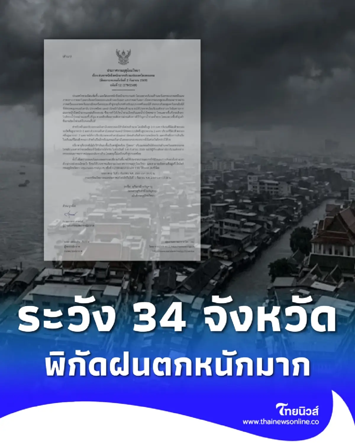 ประกาศด่วน ฉ.12 ฝนตกหนักถึงหนักมาก 34 จังหวัด วันนี้โดนเต็ม ๆ 